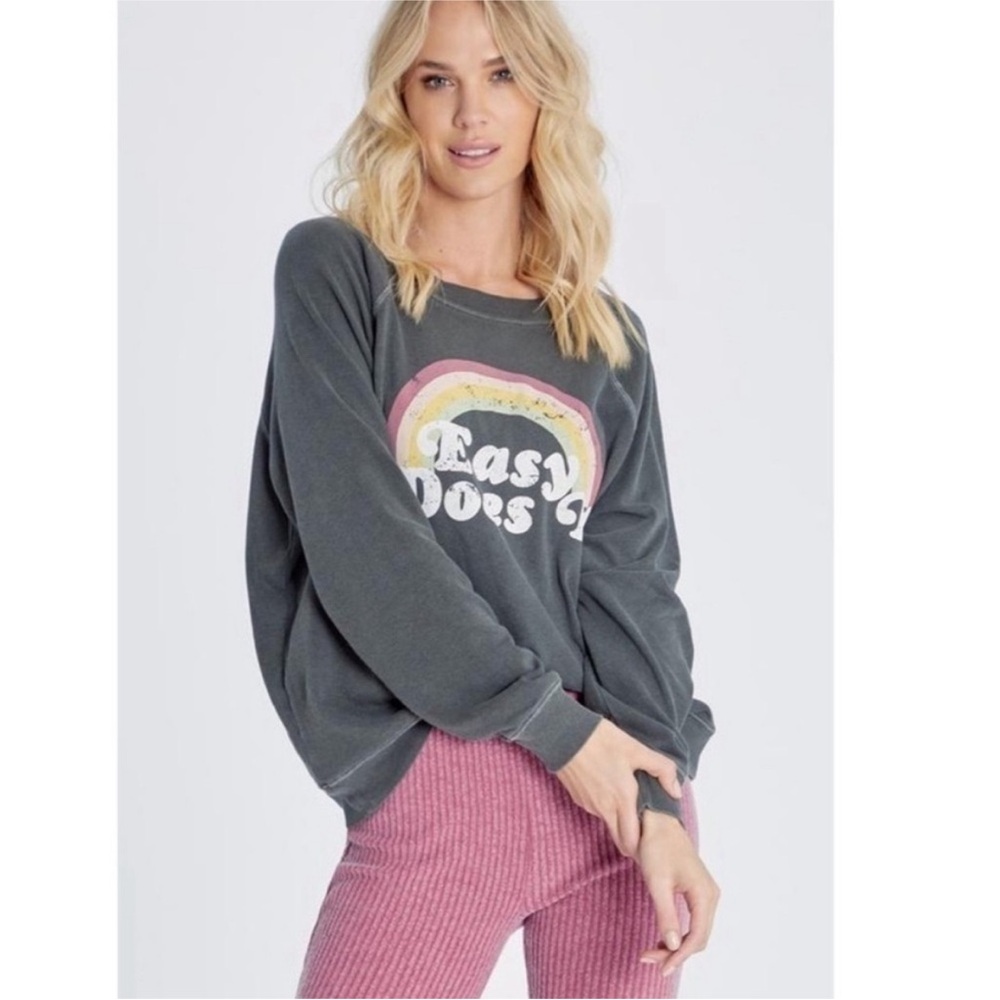 Wildfox "Easy Does It" grey Black Sweatshirt Graphic Crewneck sweater top sz L - Picture 8 of 10